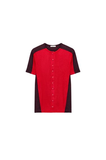 CAMISETA MANGA CORTA BOTONES - Rojo vivo de Zara