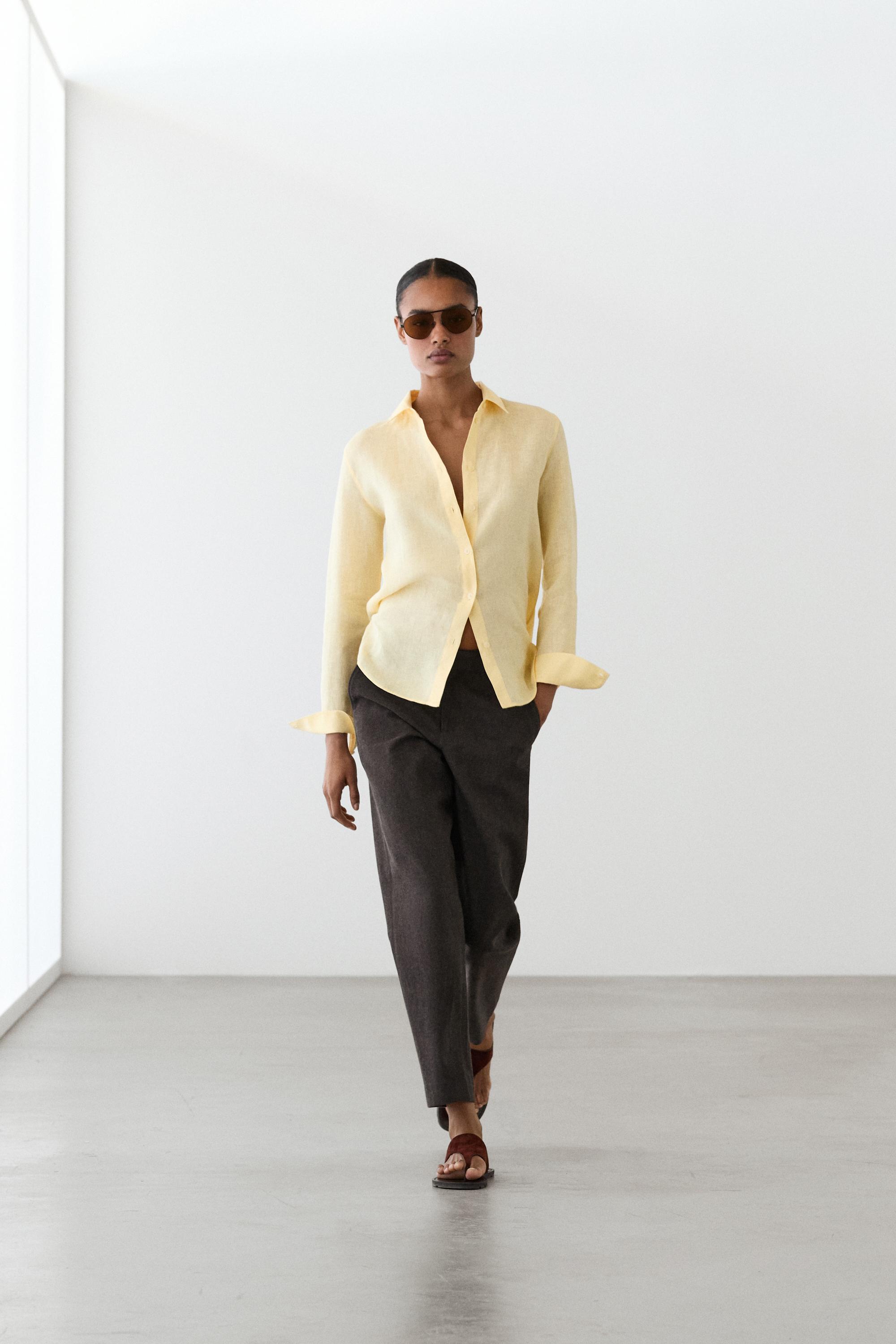 Slim fit linen blend trousers — Brown marl