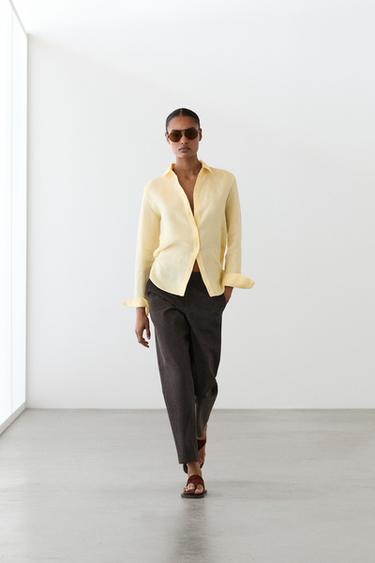 Zara Slim fit linen blend trousers - Brown marl - Image 0