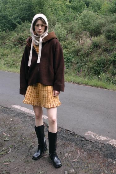 CHAQUETA PUNTO COMBINADA CAPUCHA - Marrón de Zara