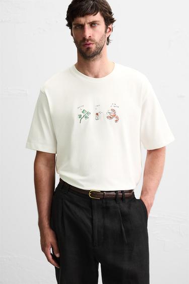 PLAYERA BORDADO COMBINADO - Blanco roto de Zara