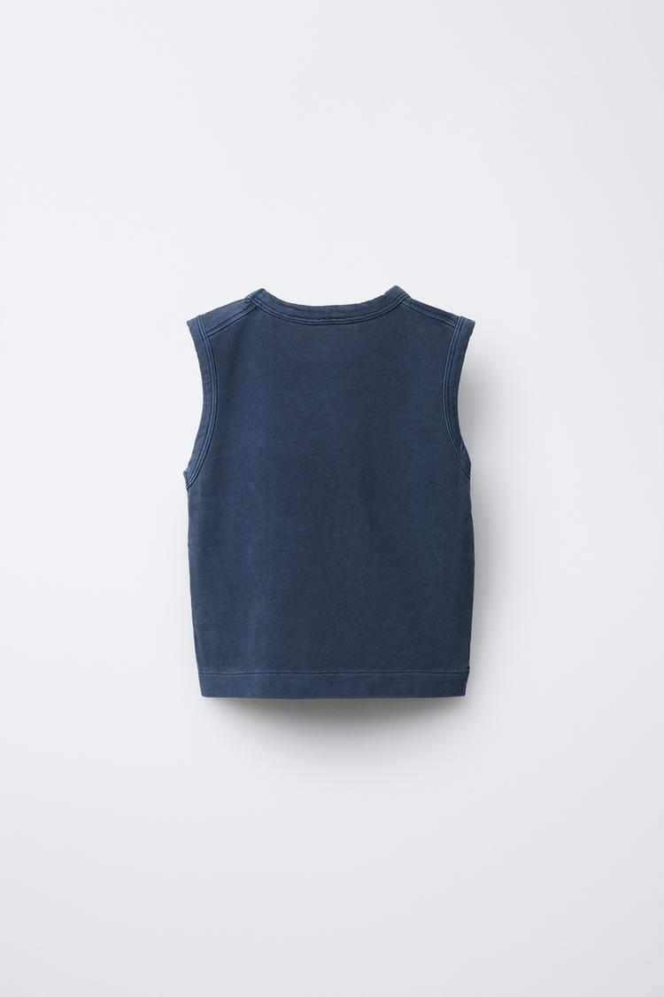GARMENT DYE EMBROIDERED SLEEVELESS T-SHIRT