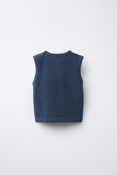 GARMENT DYED EMBROIDERED TANK TOP - Navy blue by Zara - Image 1