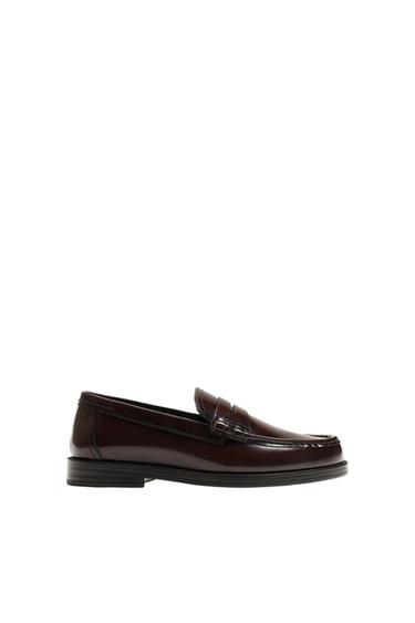 LEATHER PENNY LOAFERS - Burgundy Red by Zara