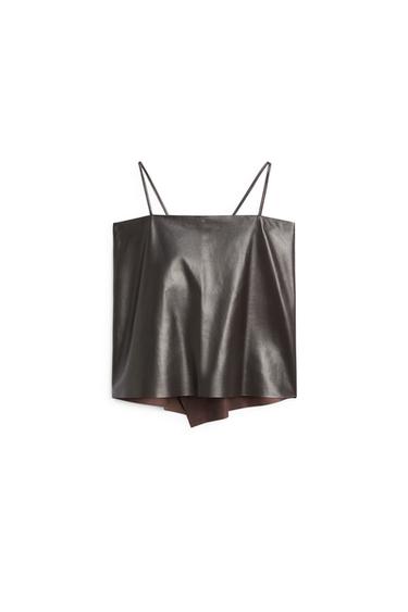 Zara Nappa leather strappy top with back detail - Brown