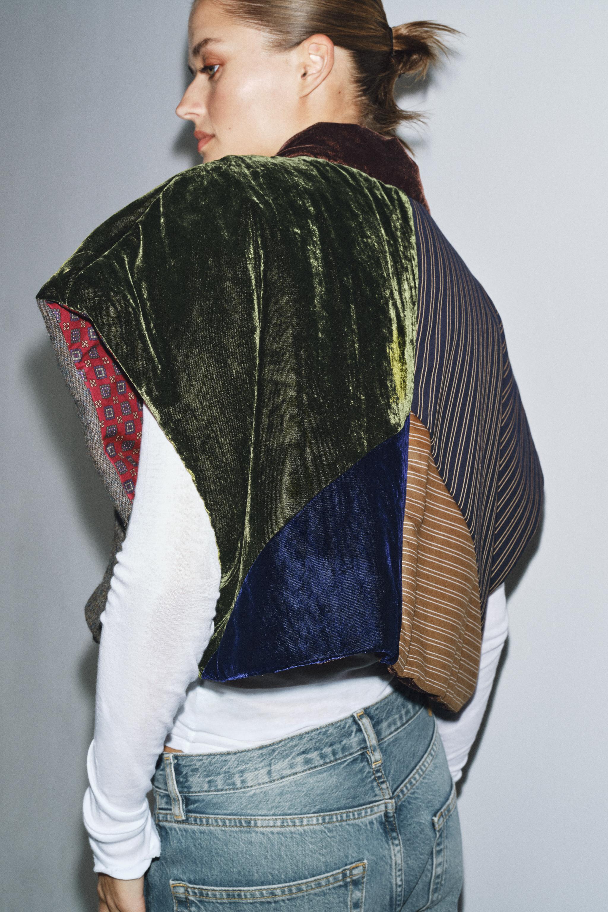 CONTRASTING VELVET PUFFER VEST