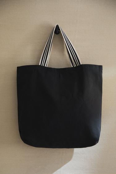TOTE BAG DE TECIDO REVERSÍVEL LISTRADA - Preto da Zara