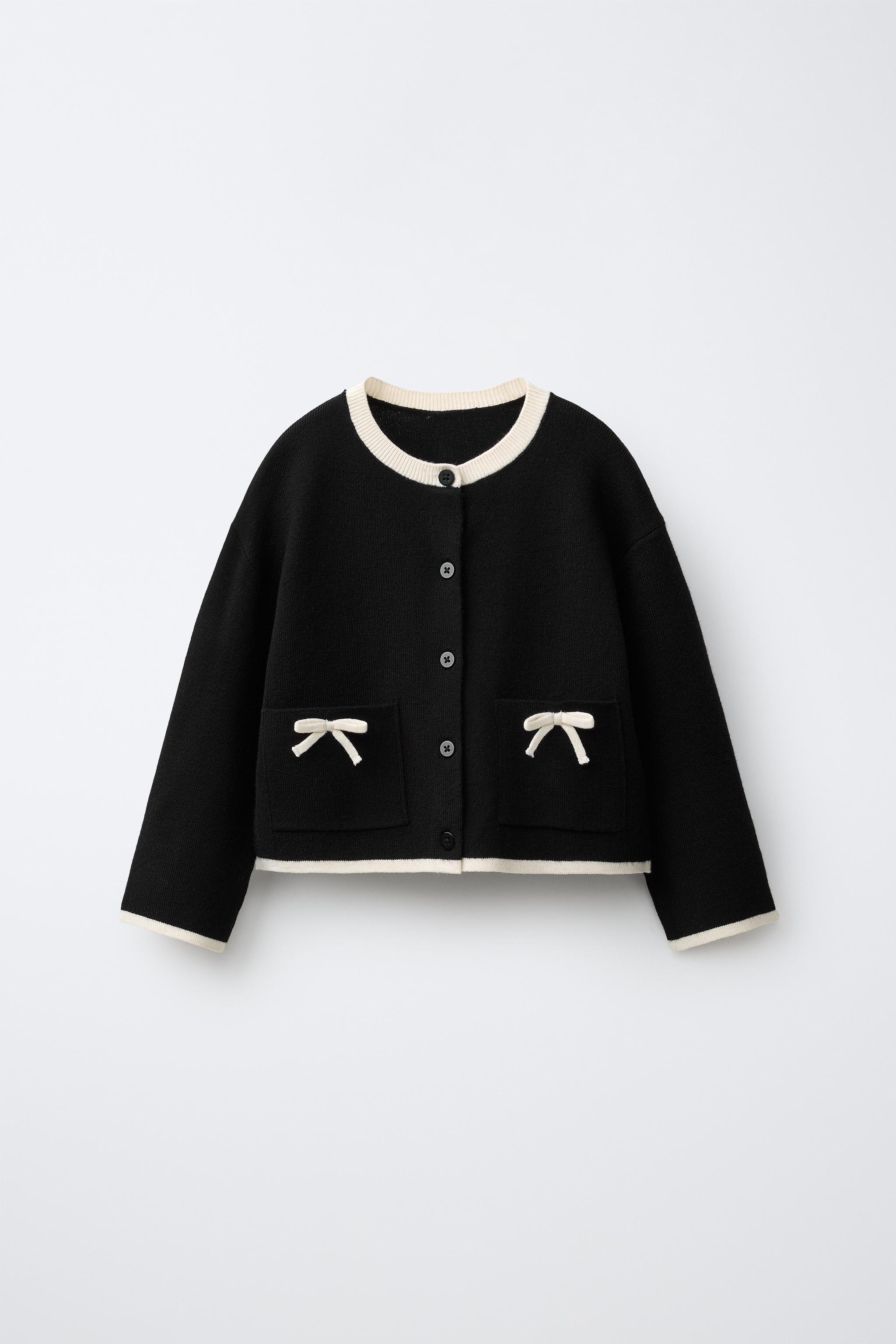 BOW KNIT CARDIGAN — Black