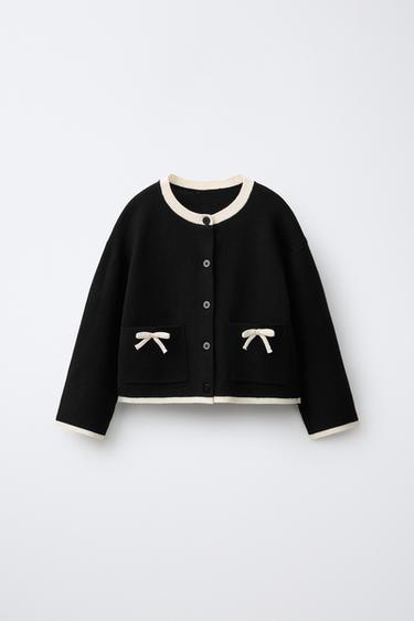 Zara BOW KNIT CARDIGAN - Black