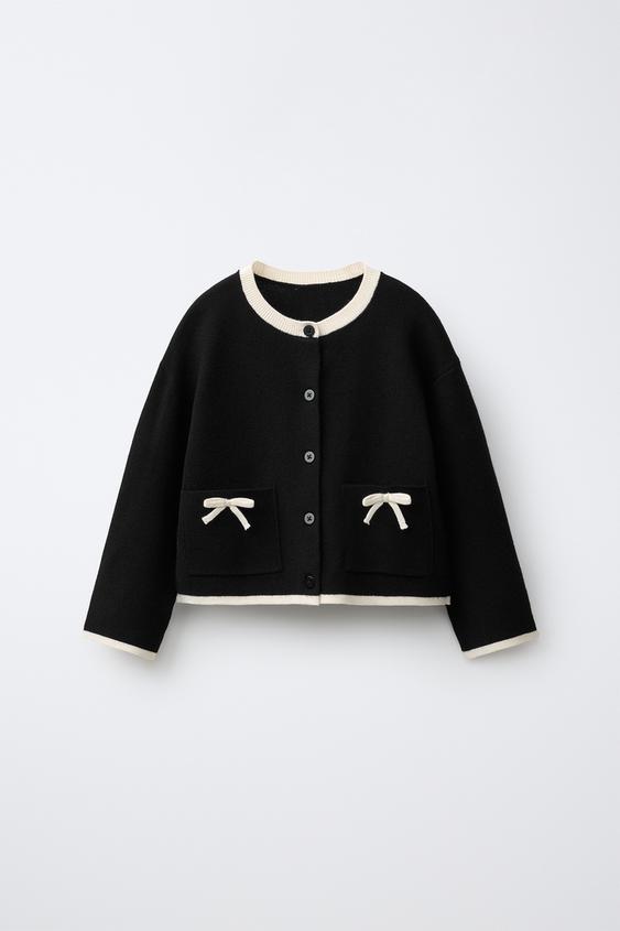 CASACO DE TRICÔ COM LAÇOS - Preto da Zara - Imagem 0