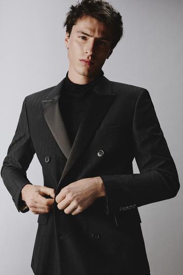 DOUBLE-BREASTED WOOL BLEND SUIT BLAZER - Black by Zara - Image 4