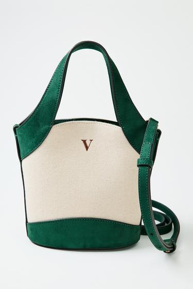 Zara CANVAS CROSSBODY BAG - Green