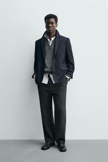STRIPED FLANNEL BLAZER - Navy blue by Zara