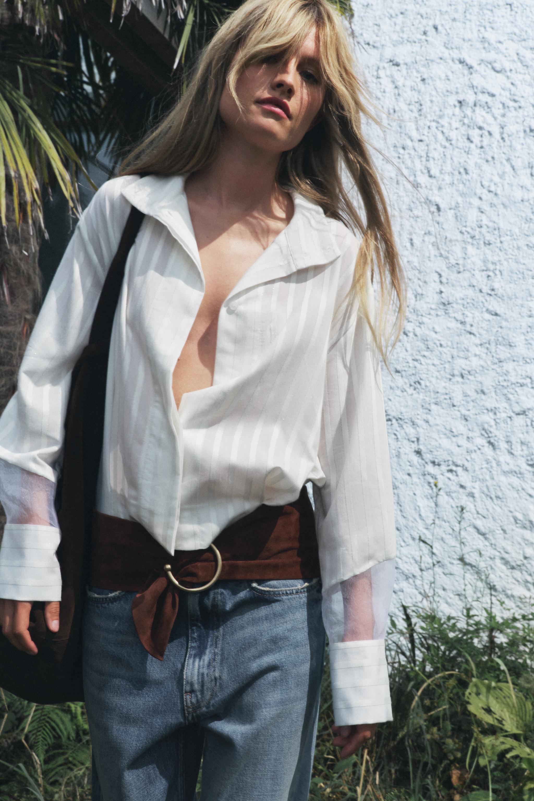 Organza Camisa Lunares Pull And Bear Camisa Blanca Camisa De