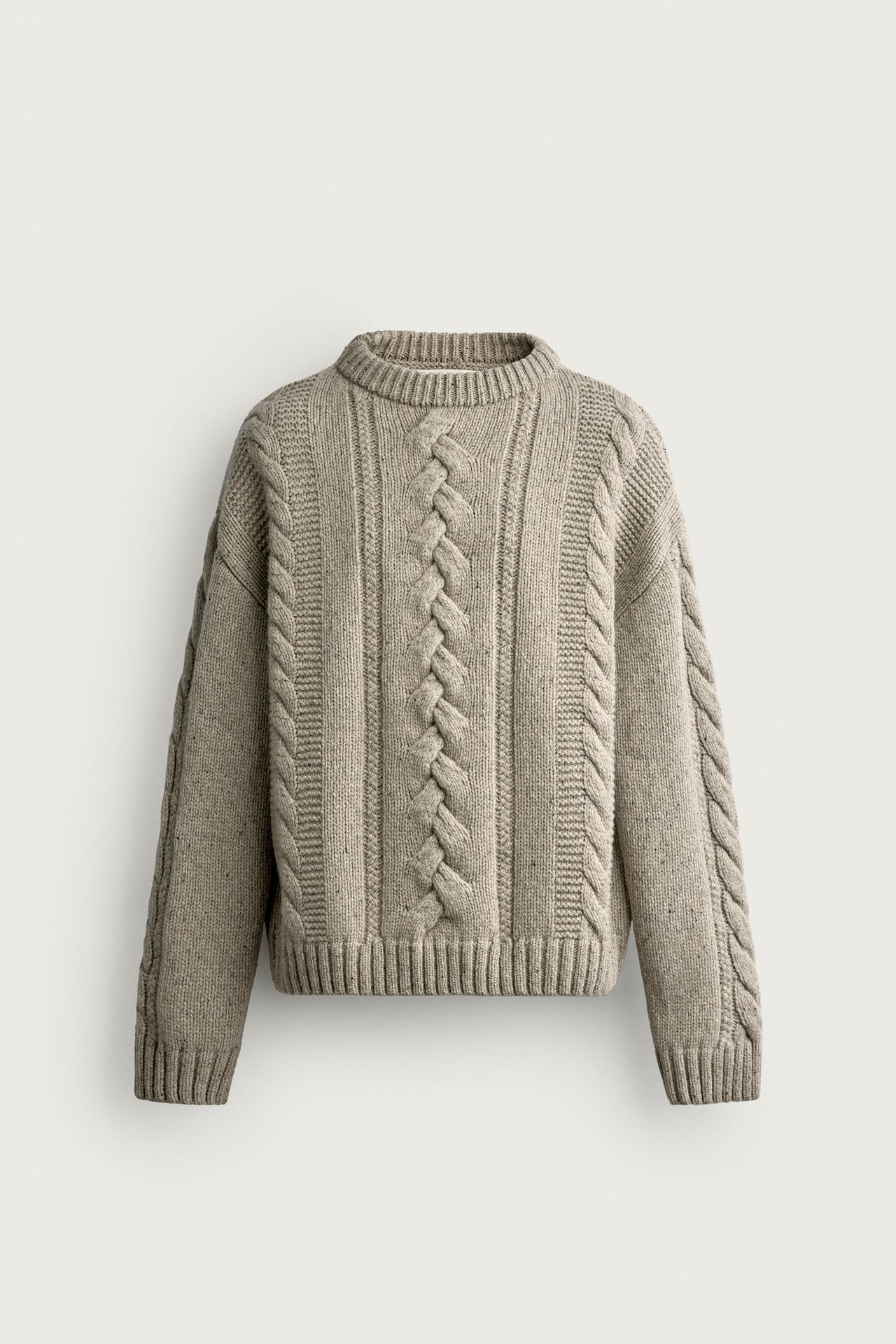 100% WOOL CABLE-KNIT BOTONATO JUMPER — Sand / Marl