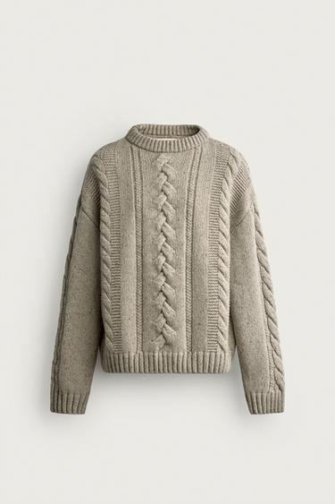 100% WOOL CABLE-KNIT BOTONATO JUMPER — Sand / Marl 2