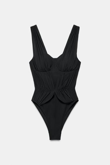 MAILLOT DE BAIN À ARMATURES ET TULLE - Noir de Zara