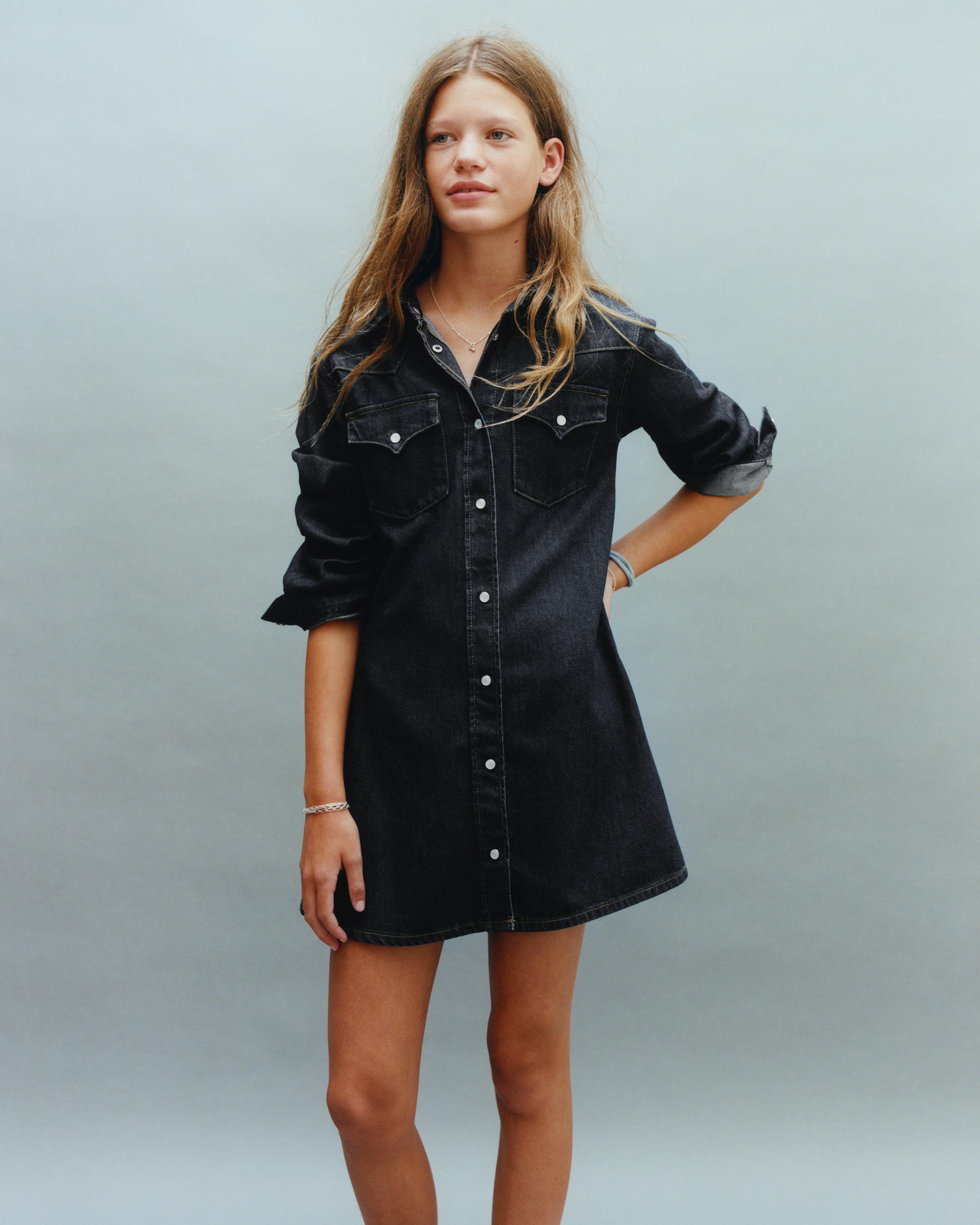 DENIM POCKET DRESS — Blue