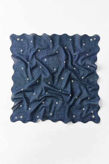 FAUX DENIM DAISY SCARF — Blue 1