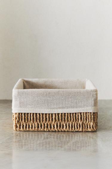 Zara SQUARE FABRIC-LINED BASKET - Light beige