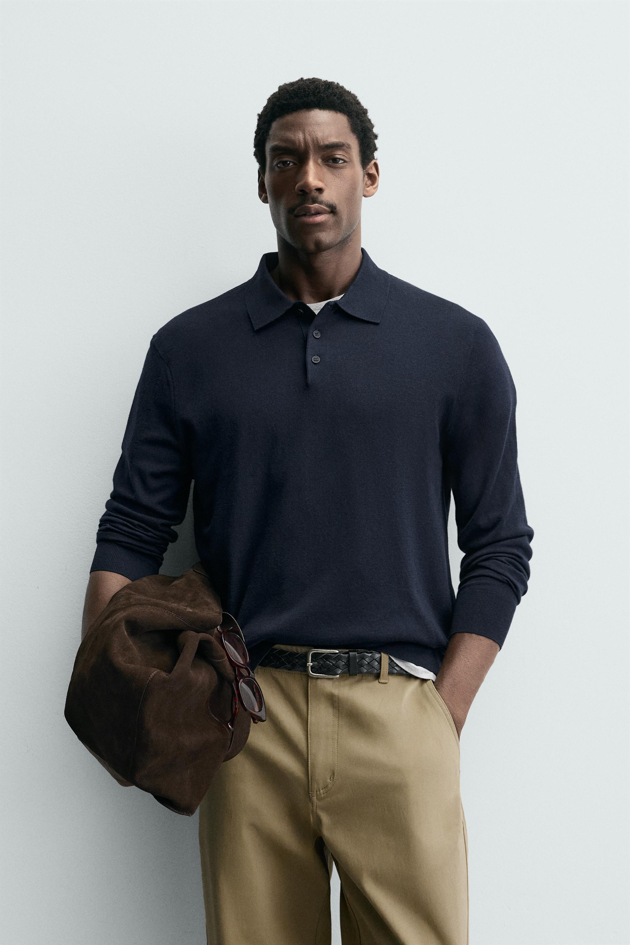 WOOL AND SILK KNIT POLO - Navy blue | ZARA United States