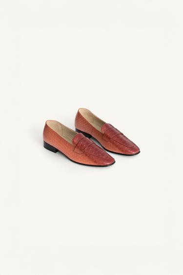 Zara EMBOSSED LEATHER LOAFERS - LIMITED EDITION - Orange