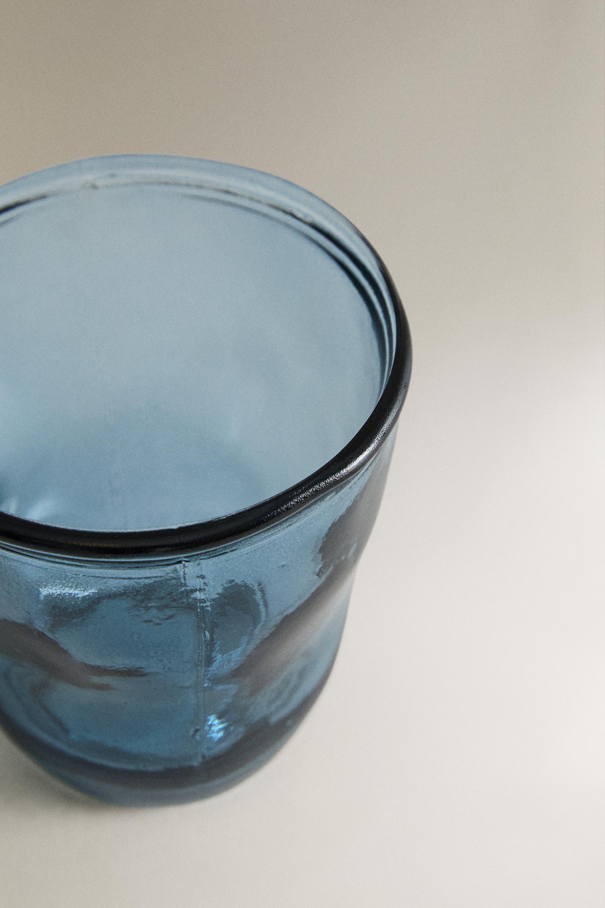 TRANSLUCENT BLUE GLASS TOOTHBRUSH TUMBLER