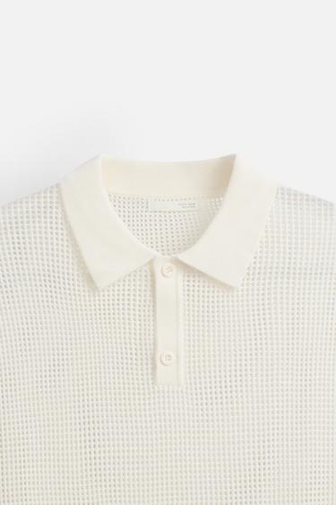 OPENWORK TEXTURED POLO SHIRT - Ecru by Zara - Image 9