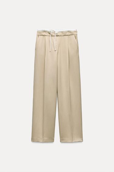 БРЮКИ WIDE LEG С ДВОЙНЫМ ПОЯСОМ — ПЕСОЧНЫЙ от Zara