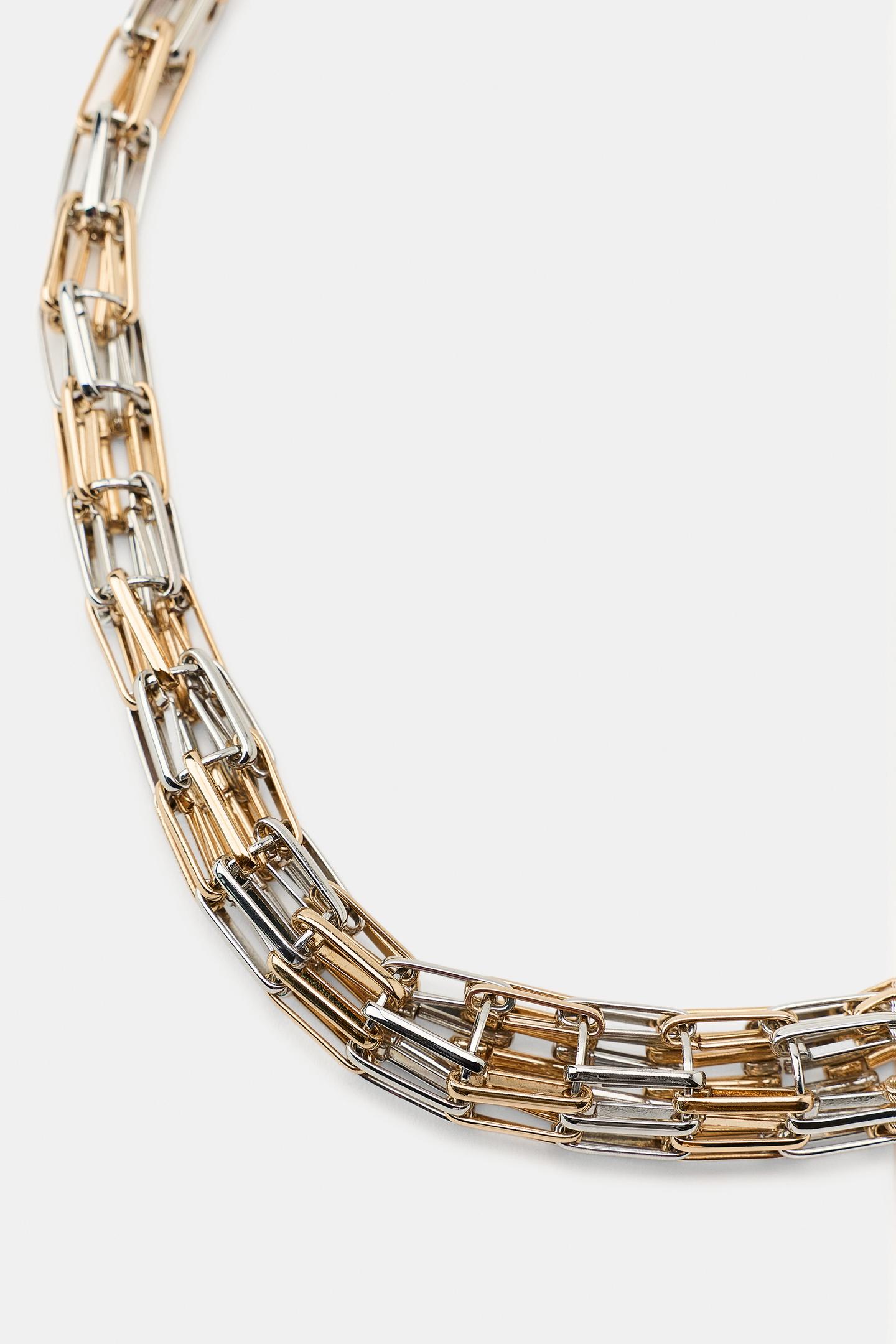 Женское колье Zara Combined Link, цвет: Золотой / Серебряный — фото 3