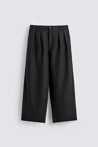 RELAXED FIT PLEATED TROUSERS - Black by Zara