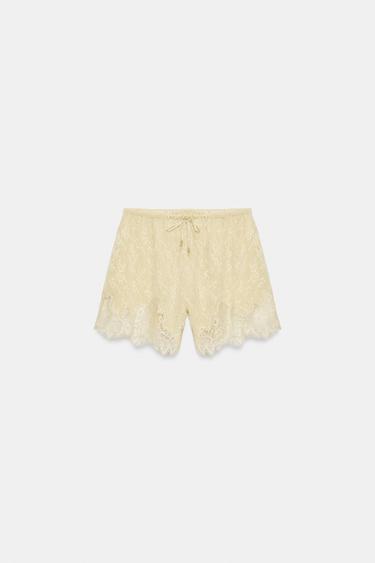 ZW COLLECTION JACQUARD LACE SHORTS - Pastel yellow by Zara - Image 3