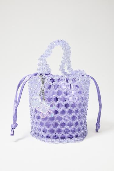 BEADED CYLINDRICAL BUCKET BAG - Violet by Zara