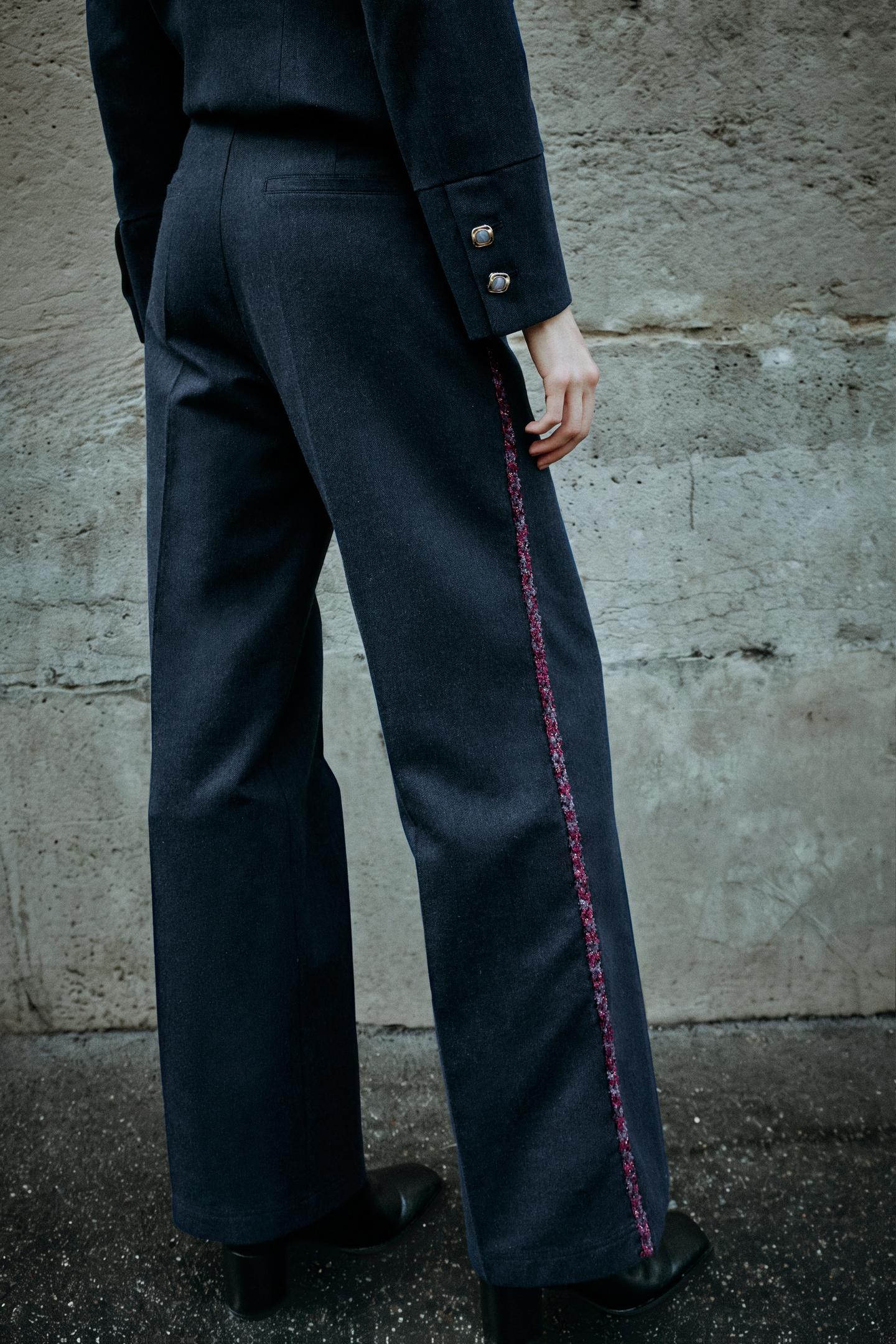 Женские брюки Zara Straight-Leg Trim, цвет: Синий — фото 6