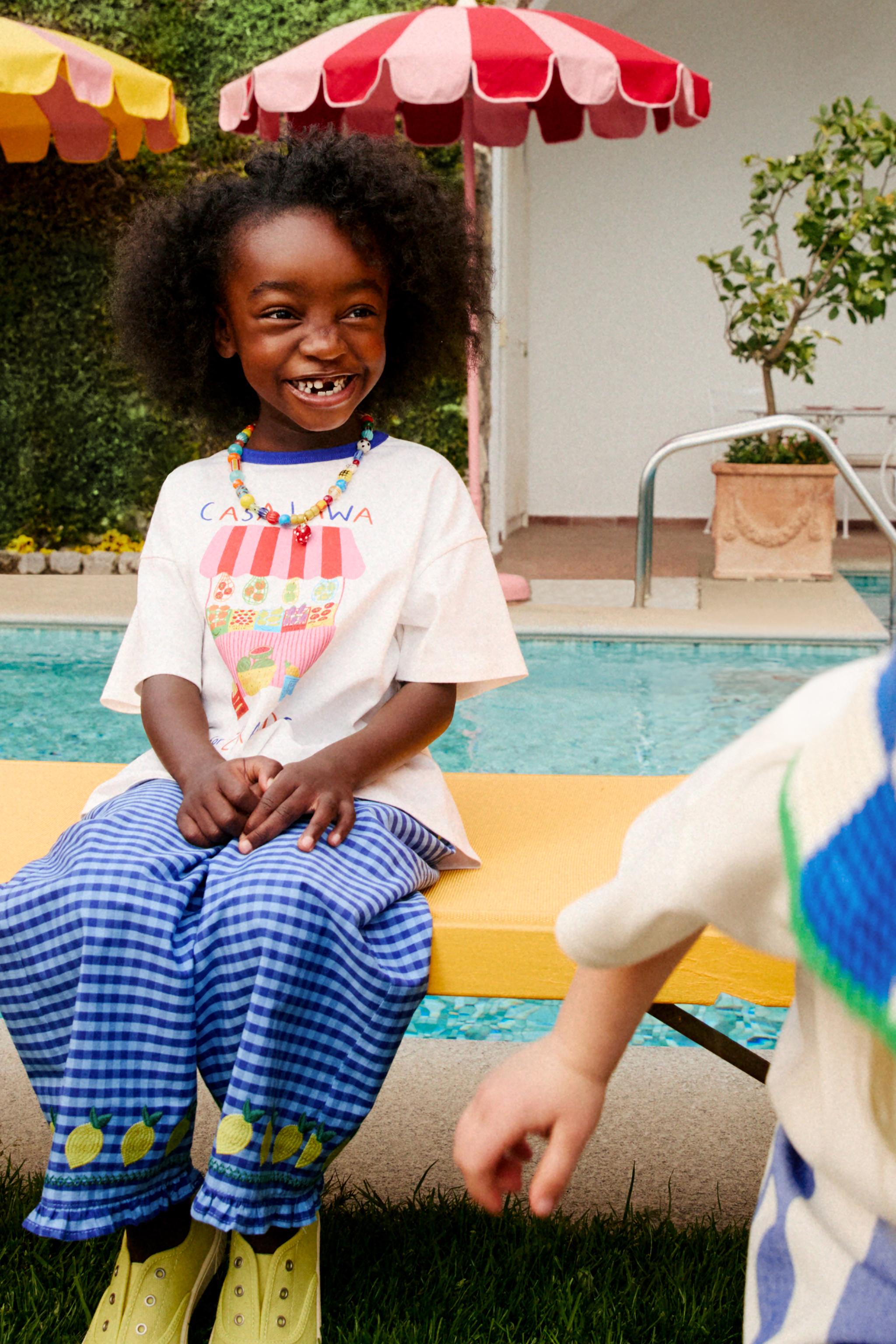 JUPE-CULOTTE À CARREAUX VICHY ET CITRONS BRODÉS CASA LAWA X ZARA KIDS