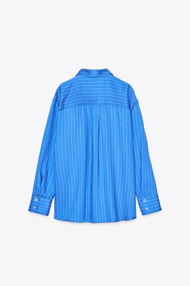 ZW COLLECTION OVERSIZE STRIPED SHIRT - Blue/White by Zara - Image 5