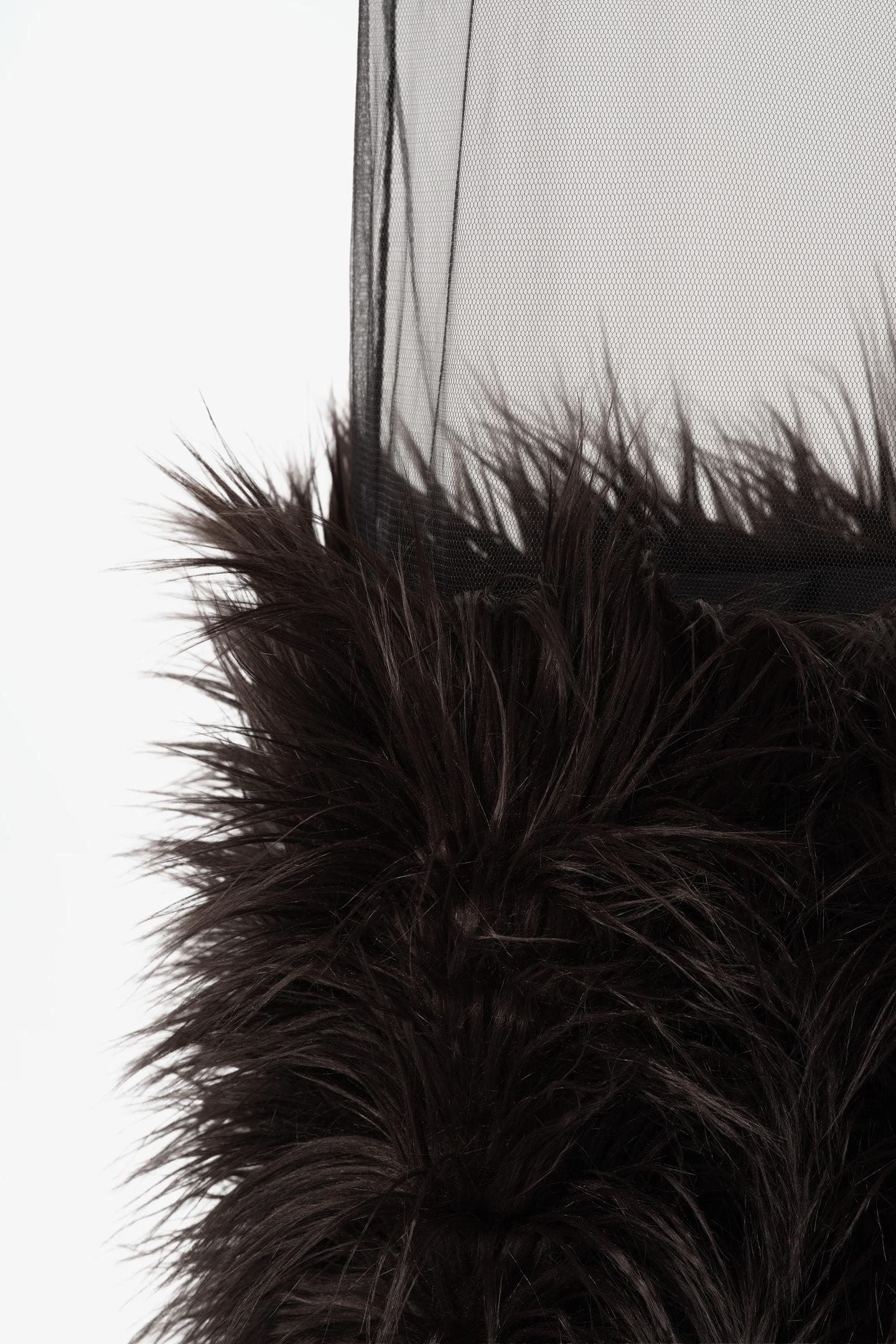 Женское платье Zara Limited Edition Tulle MIDI Dress with Faux Fur, цвет: Чёрный — фото 5