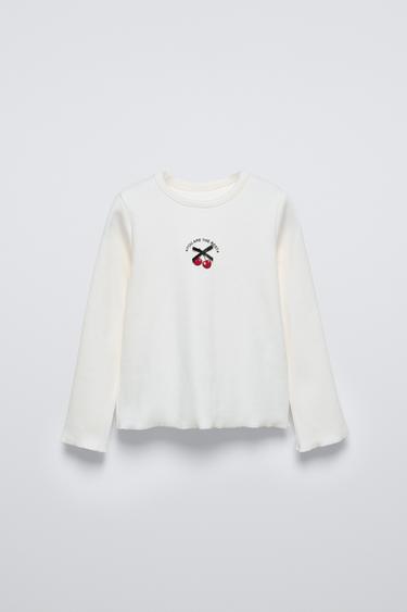 RIBBED T-SHIRT WITH BOW PRINT — Red от Zara — изображение 0
