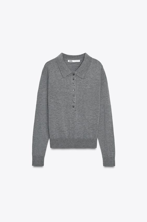 PLAIN KNIT POLO SWEATER