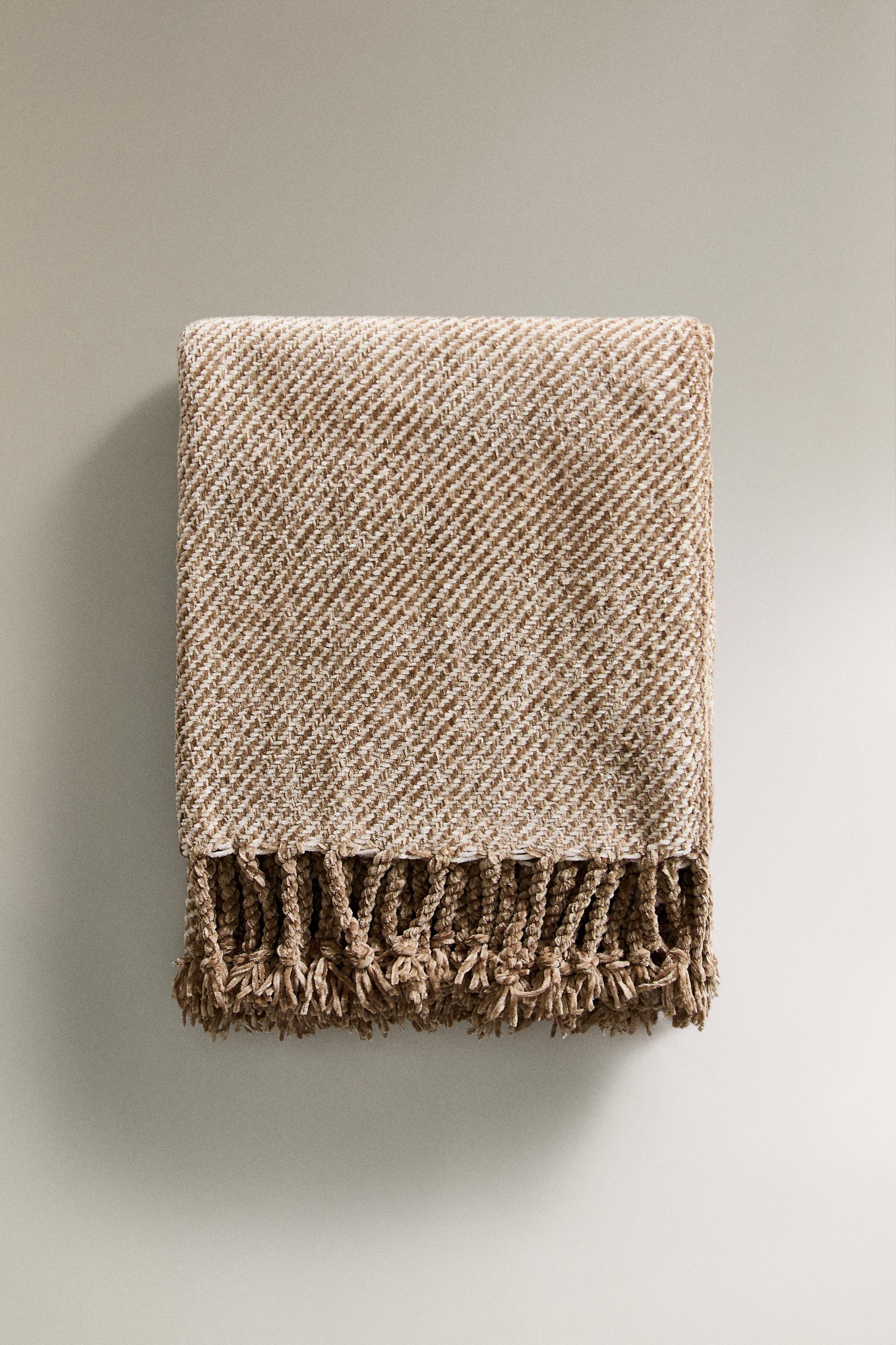 Beige chenille throw sale