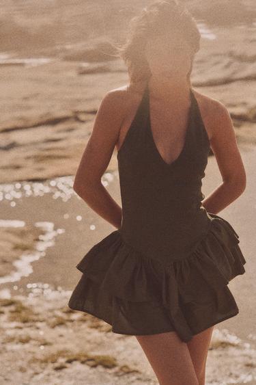 Zara COMBINATION HALTER DRESS - Brown