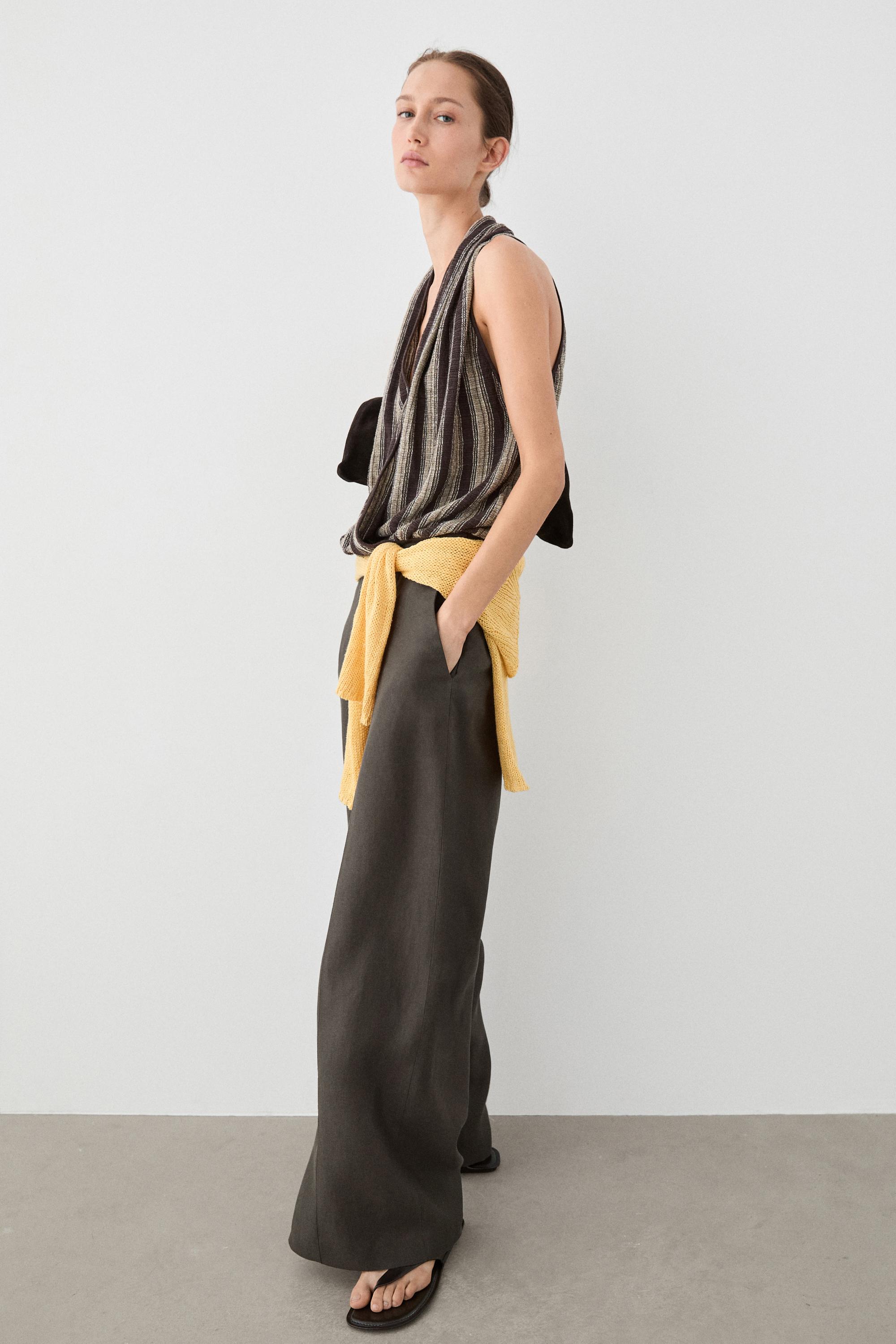 Surplice top with striped detail — Brown