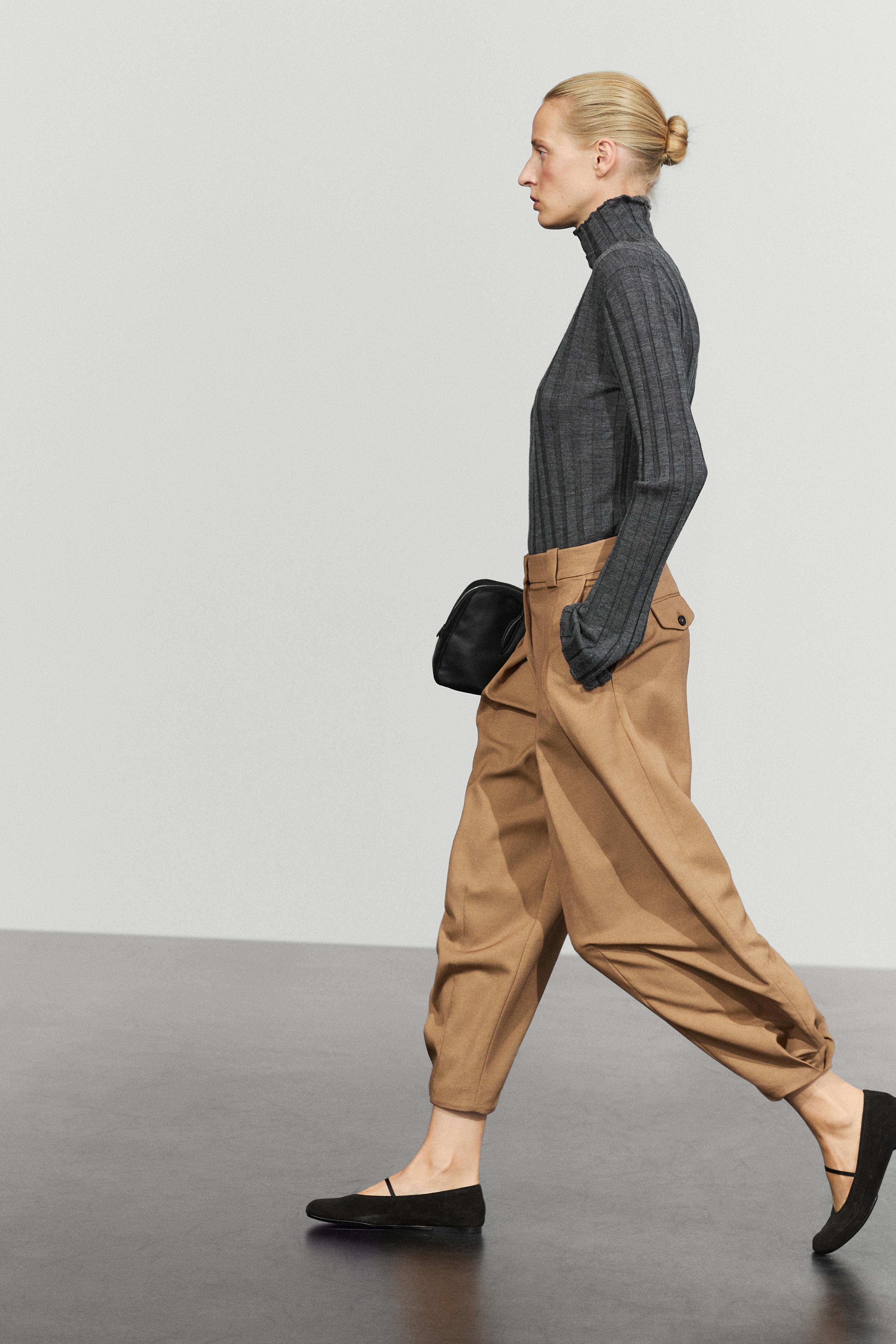 Wool blend pants with pleated detail