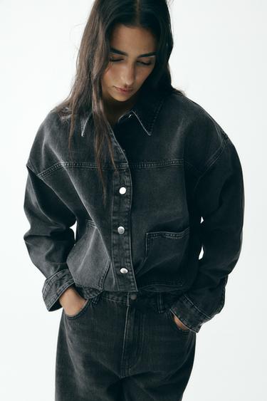 Zara Z1975 OVERSIZED DENIM JACKET - Black