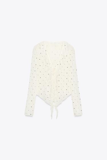TOP DENTELLE CLOUS - Écru de Zara - Image 5