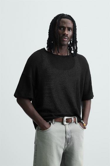 KNIT LACE T-SHIRT - Black by Zara