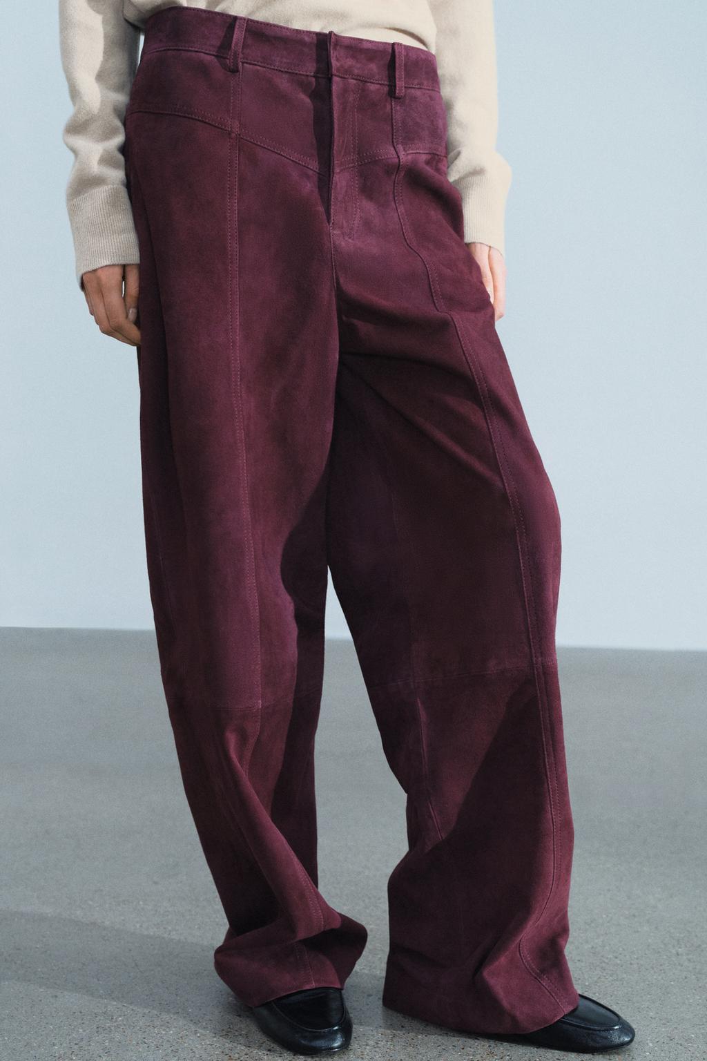 ZW COLLECTION 100% SUEDE LEATHER TROUSERS WITH POCKETS