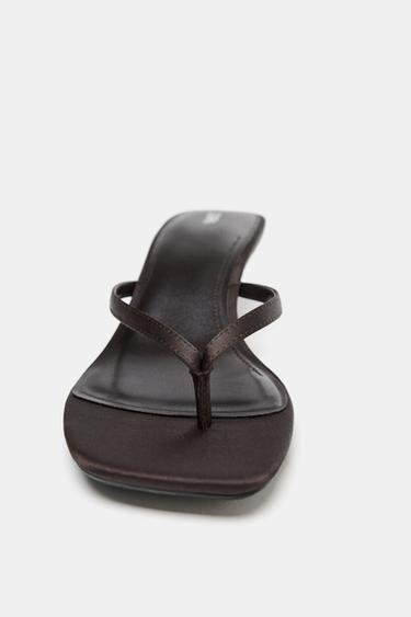 SANDALES KITTEN HEEL SATINÉES - Marron de Zara - Image 4