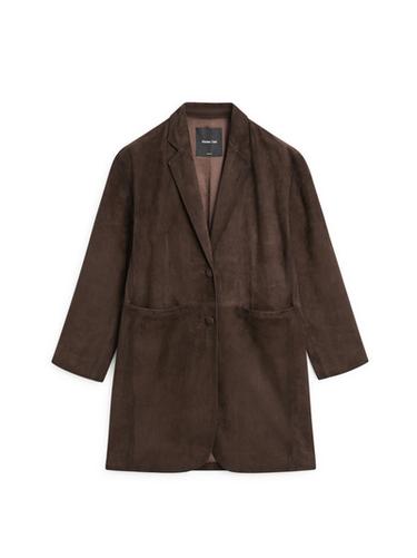 Manteau long en cuir finition daim - Marron de Zara