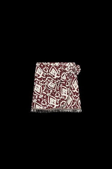 Zara FRINGED BEADED PRINT SKIRT - Terracotta - Image 0